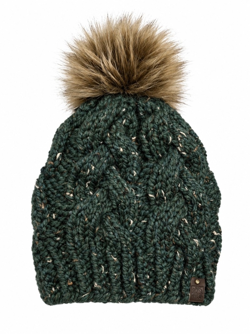 Wild Heart Design Handmade Artisan Knit Cable Pom Beanie - Forest Green